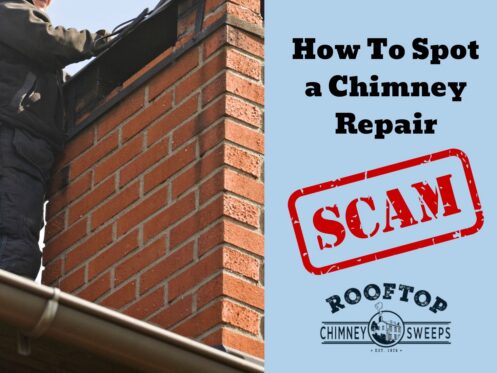someone inspecting a chimney on a home in Alexandria, VA, following a high-pressure unsolicited visit is likely a scam