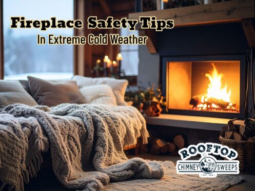 a cozy living space in front of a fireplace that is being used safely during extreme cold weather in Richmond, VA